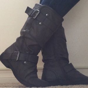 Trendy Gray Motorcycle Boots, Size 8