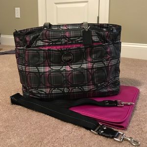 Large Plaid Coach Tote/Carryall Bag