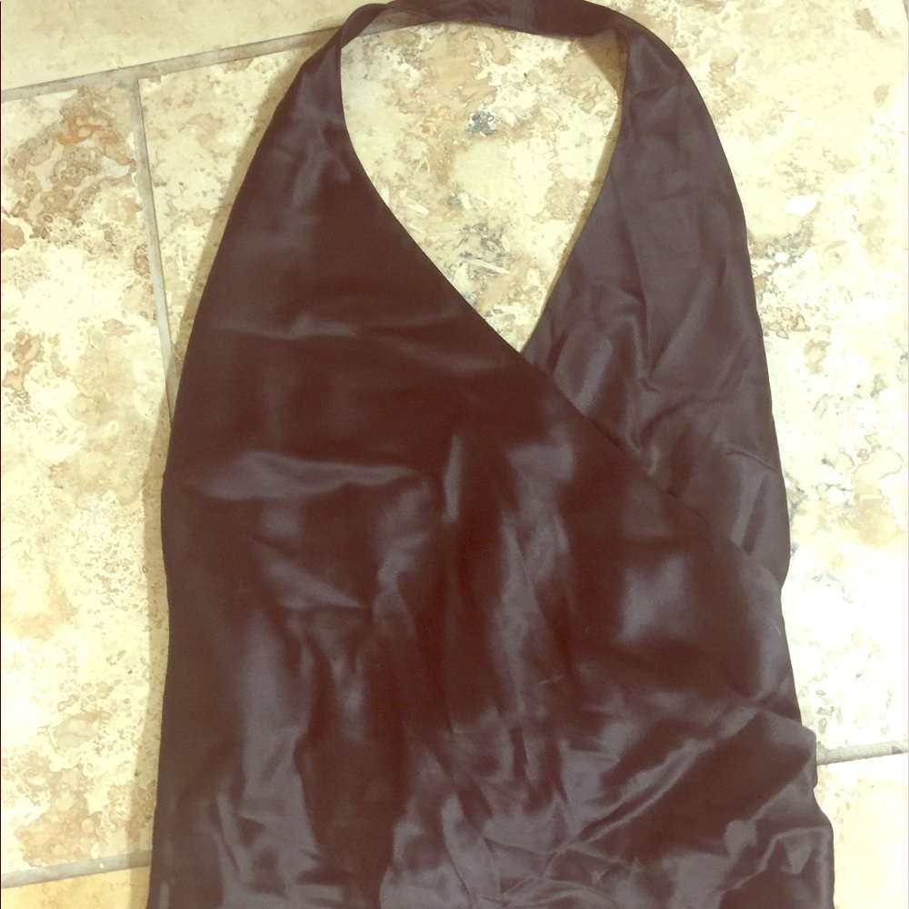 Ann Taylor brown satin halter with cross front
