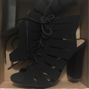 Black lace up opentoe bootiesandals size7