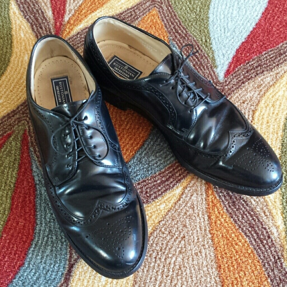 Mens BOSTONIAN Black Wing Tip shoes Size 14 C/A