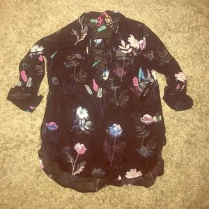 Lace up floral blouse medium NWT