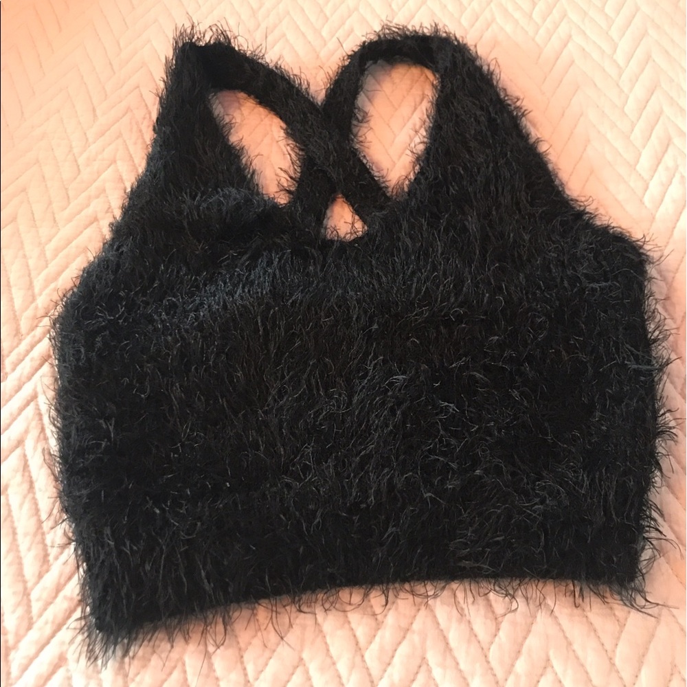 Urban Outfitters Black Fuzzy Cami Crop Top