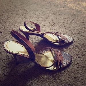 BCBG pink/black faux snake skin heels