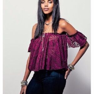 Free to be eyelet off the shoulder top