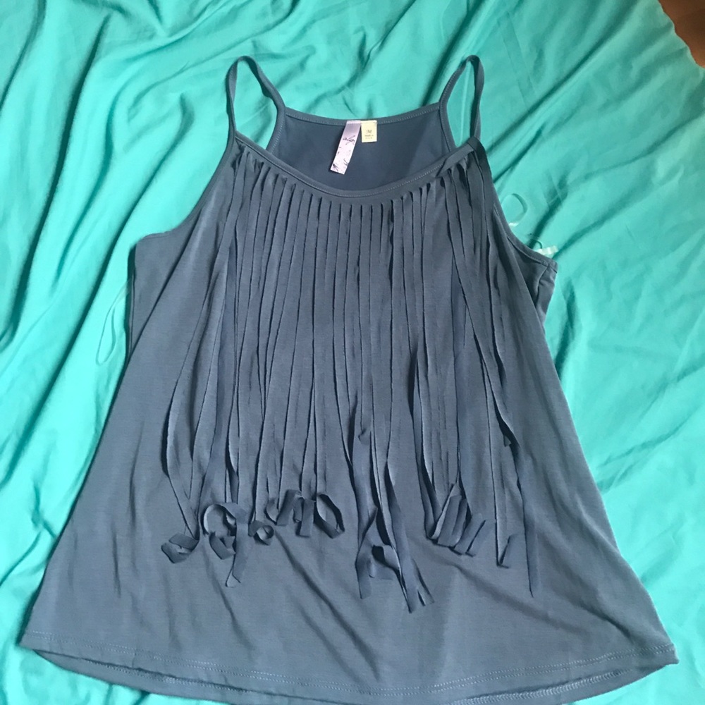 Blue fringe-tank top