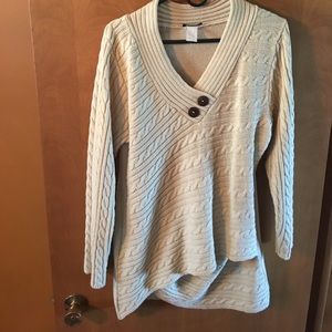 Venus hi-low asymmetrical cable knit sweater
