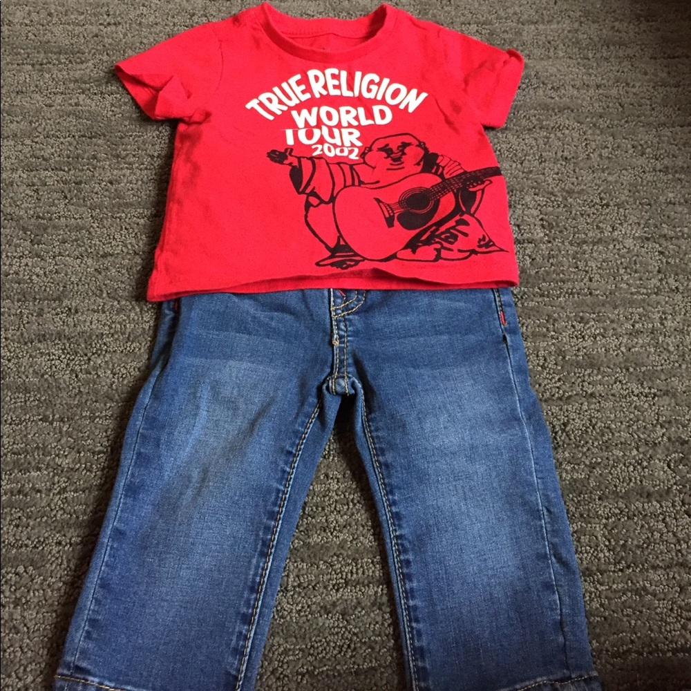 9m True Religion boys outfit. Red shirt and jeans