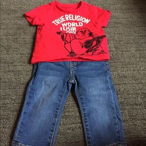 9m True Religion boys outfit. Red shirt and jeans