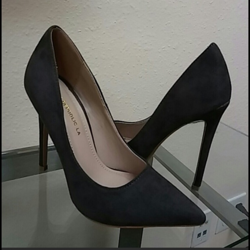 Grey suede high heels