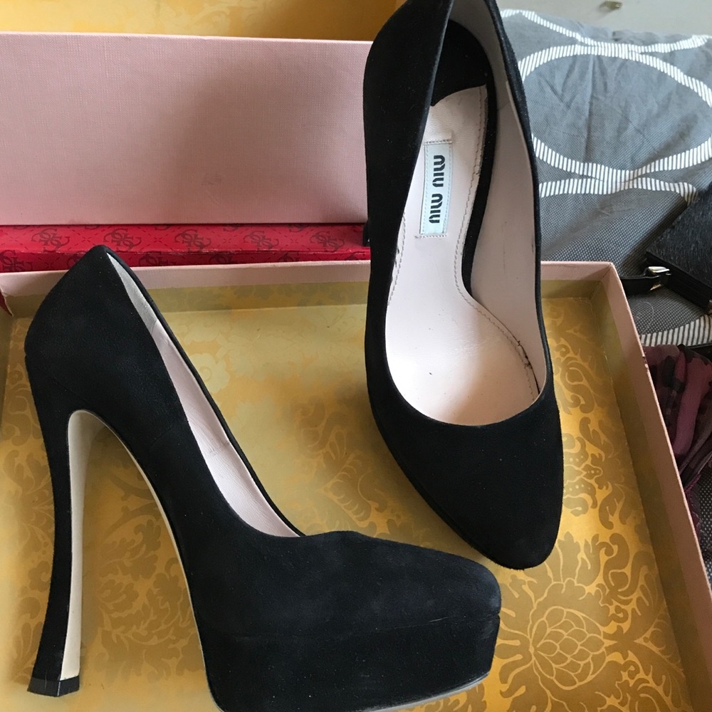Miu Miu black suede platform pump