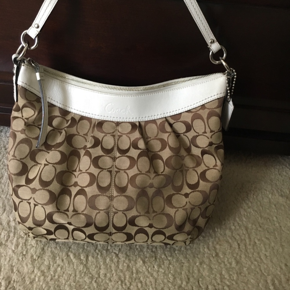White/tan COACH shoulder bag