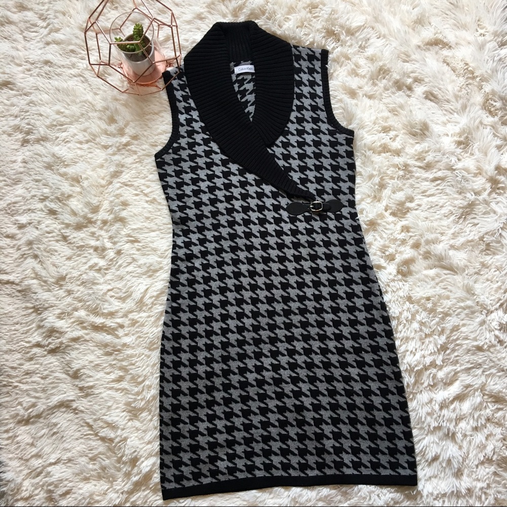 Calvin Klein Houndstooth Sleeveless Sweater Dress