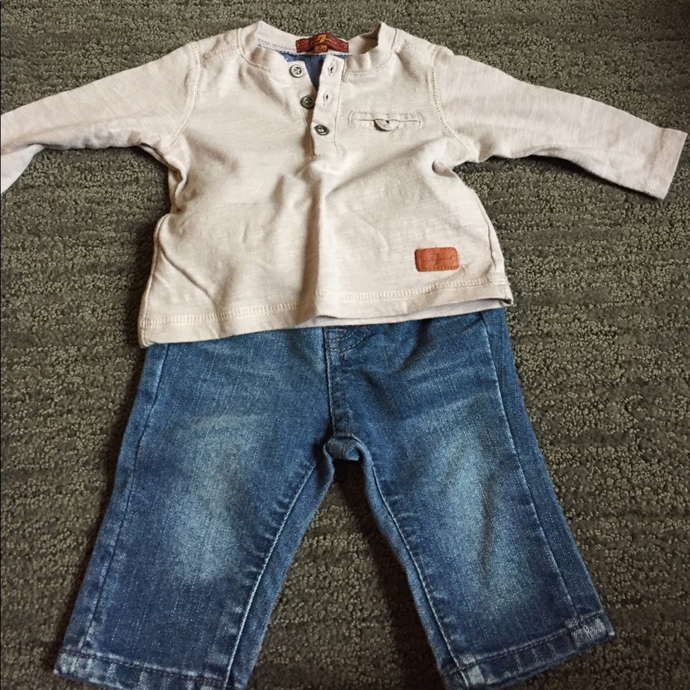 7 For All Mankind long sleeve tee and jeans 0-3m.