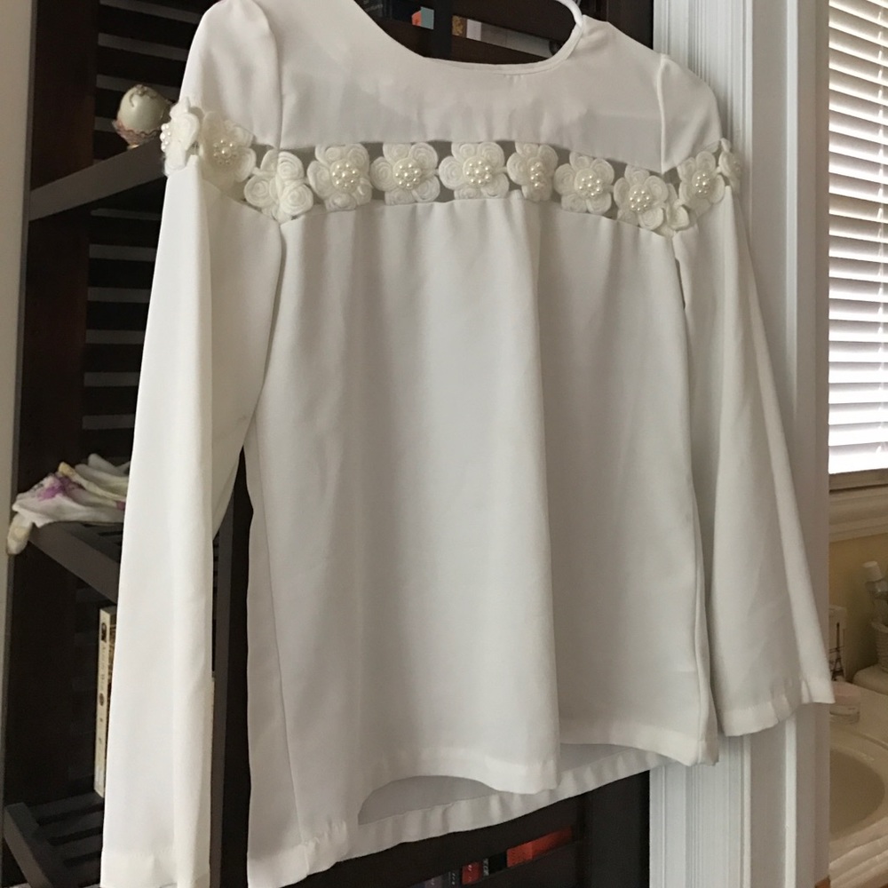 White Blouse with flower appliqué