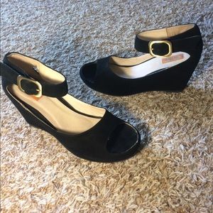 Mix Mooz Black Suede Peep Toe  Wedge
