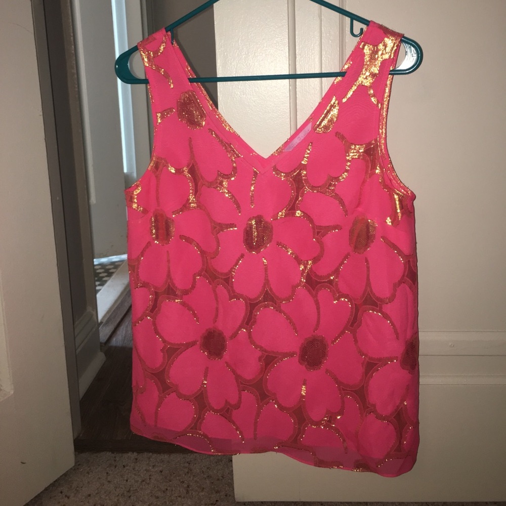 Lilly Pulitzer Silk Shirt with Gold Flower Design