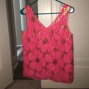 Lilly Pulitzer Silk Shirt with Gold Flower Design