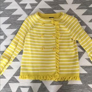 J.Crew striped & ruffled yellow & white sweater