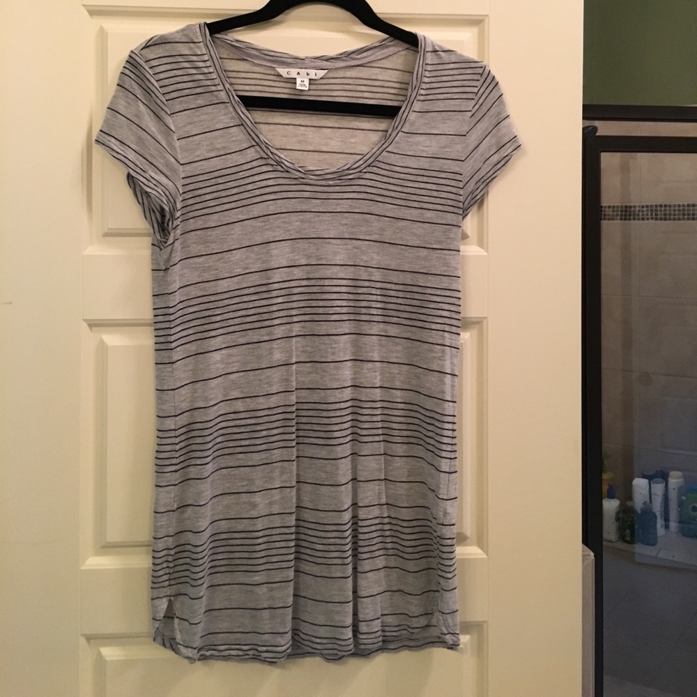 Cabi medium gray and black striped t-shirt