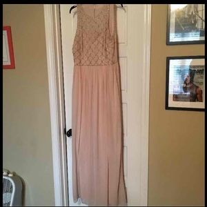 Adrianna Papell beaded sheer neckline gown