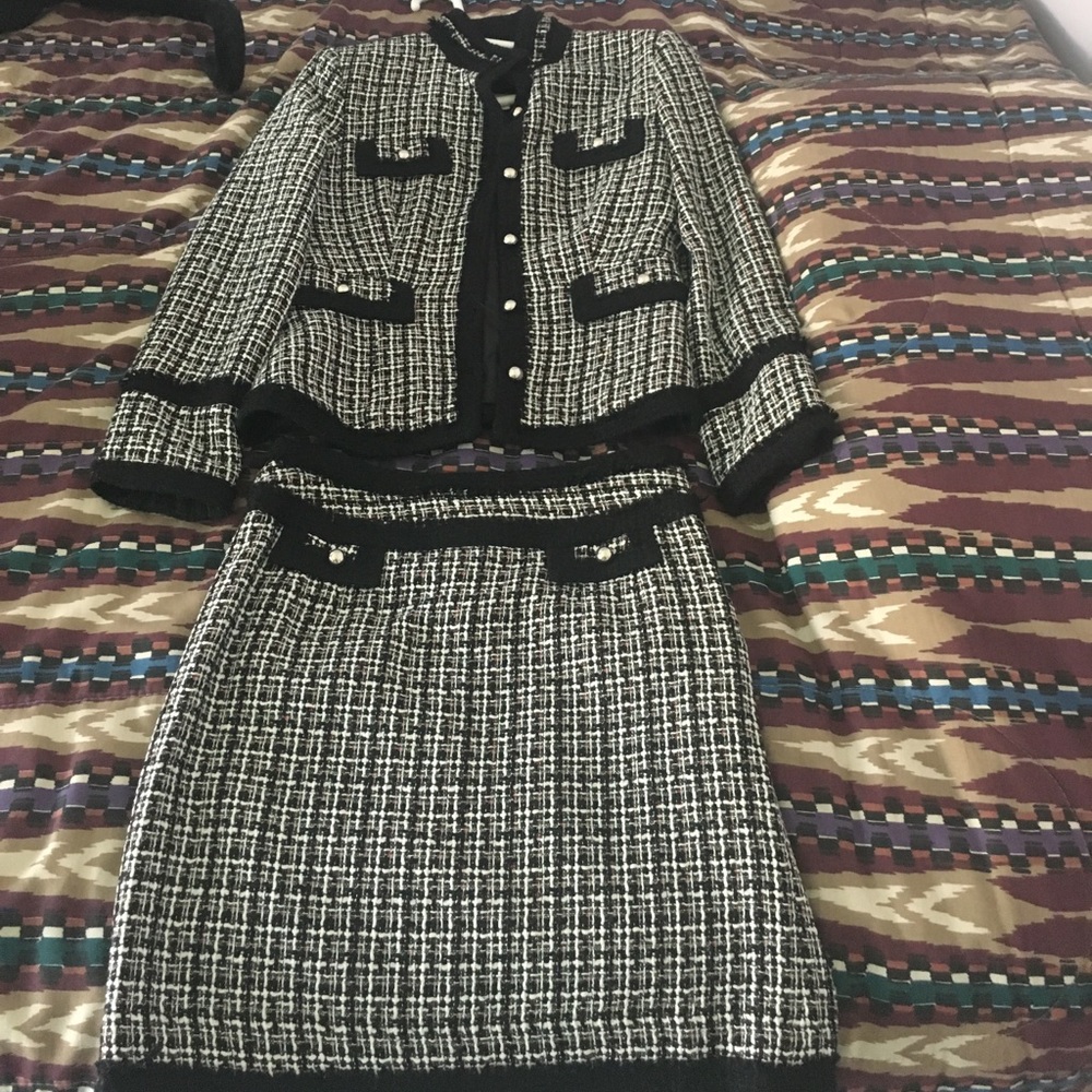 WHBM early spring suit boucle jacket and skirt