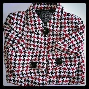 Last Kiss Red, Black and White Houndstooth Coat L