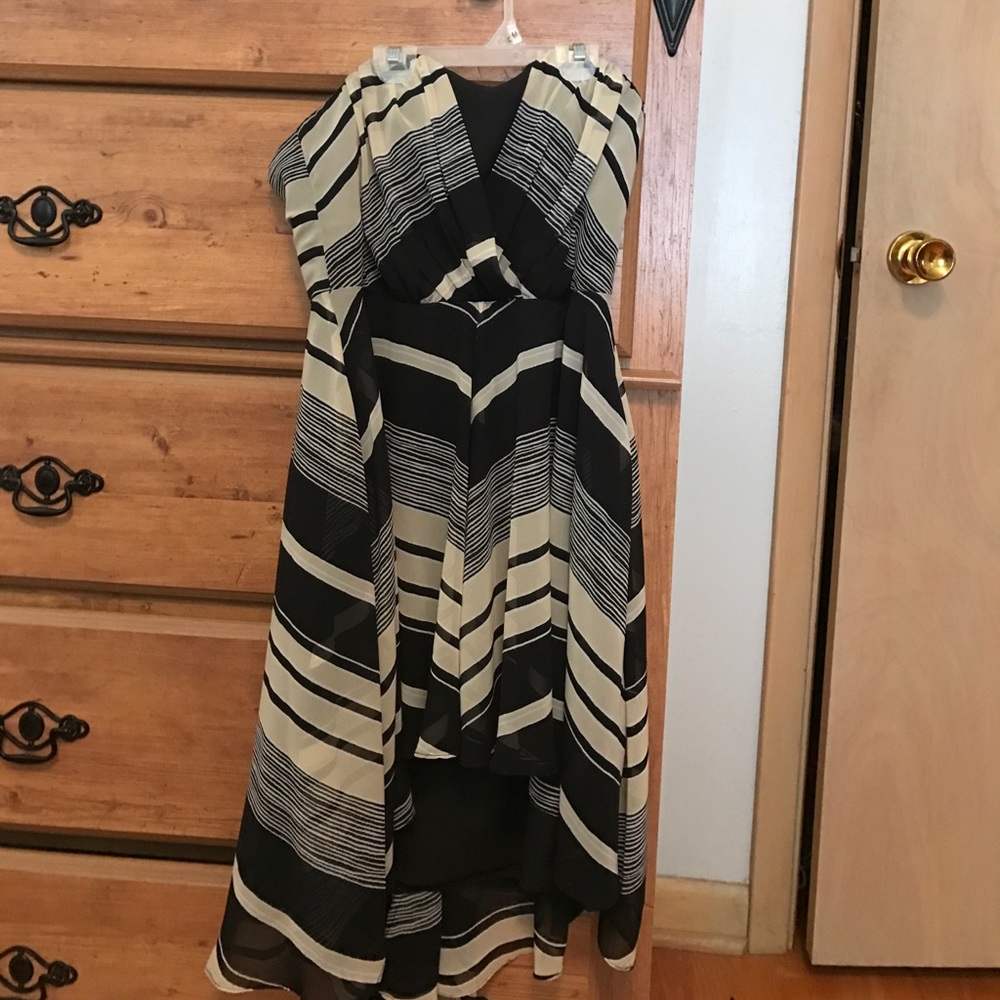 MIss Me Black with white and tan stripe mini dress