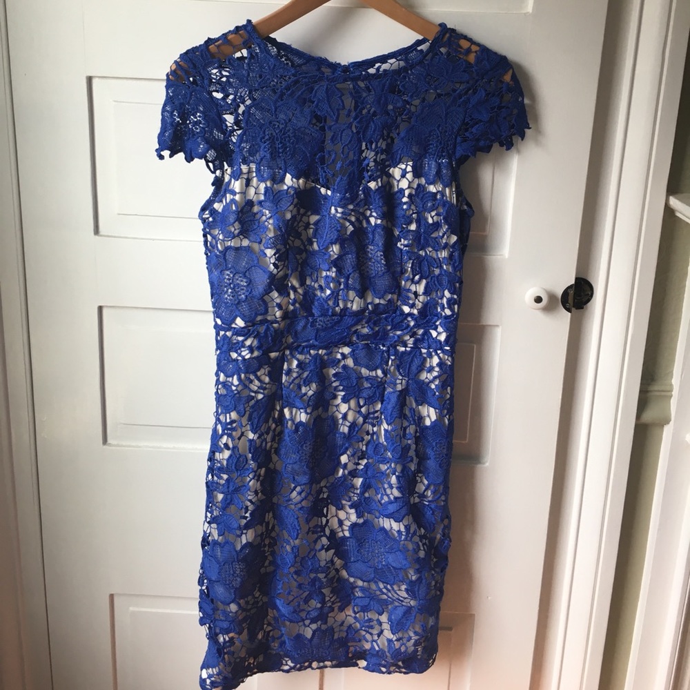 SheIn cobalt blue and white dress