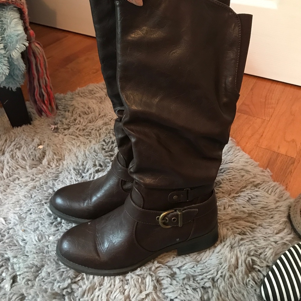 Brown faux leather boots