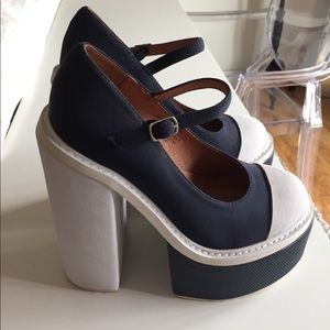 Jeffrey Campbell blue navy and white platforms