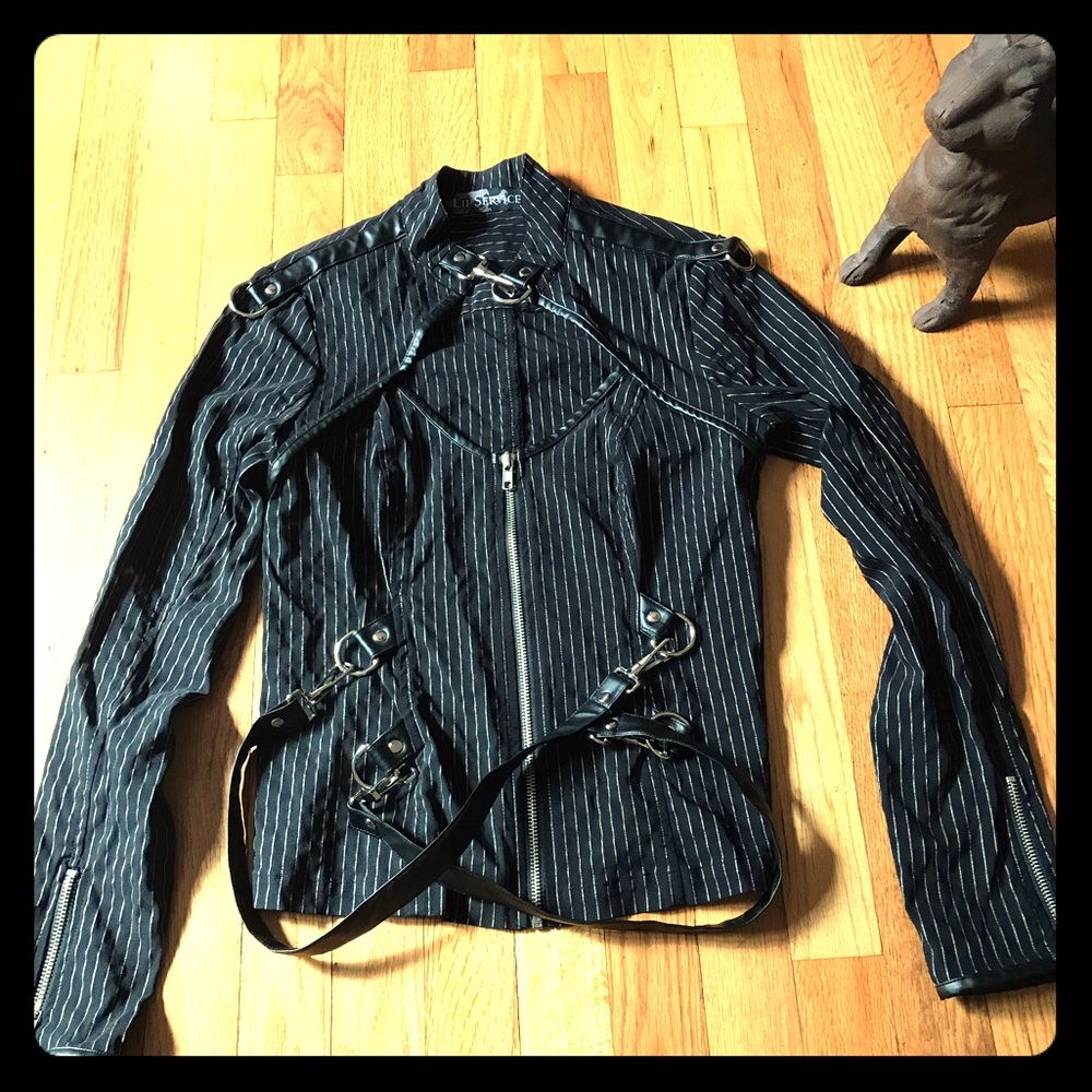 Lip Service pinstripe top with keyhole opening