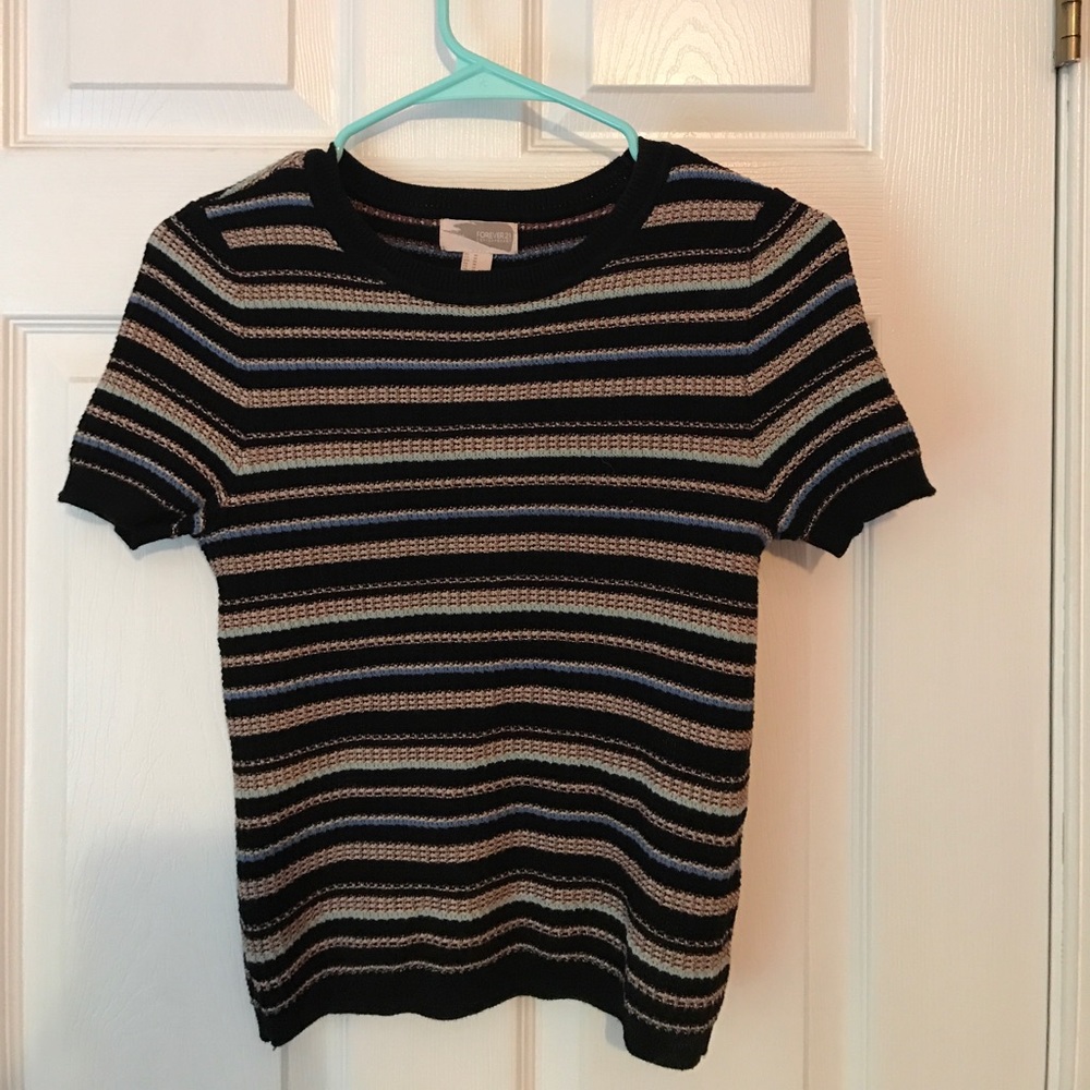 Striped short sleeve sweater
