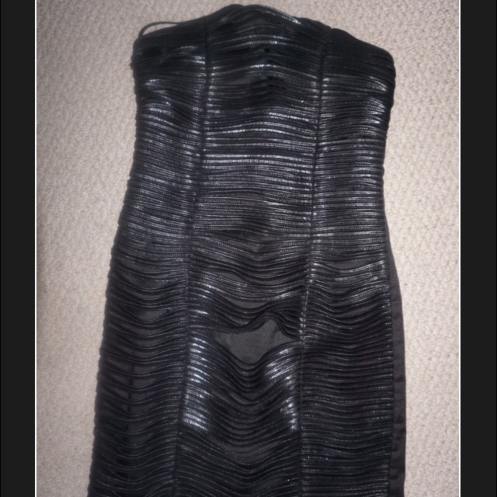 Black strap let Leather and satin dress