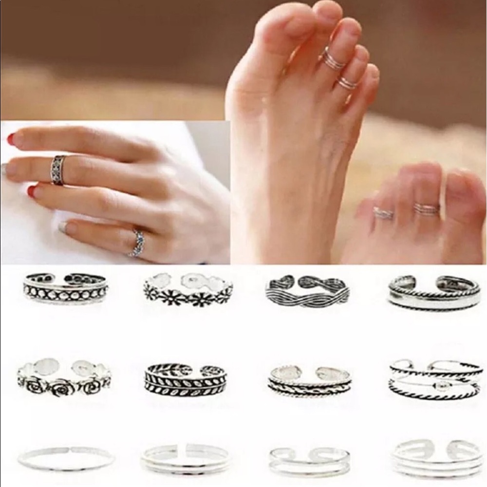 12 Piece BOHO Finger and Toe Ring Set
