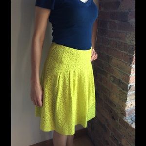 Anthropologie yellow lace flare skirt