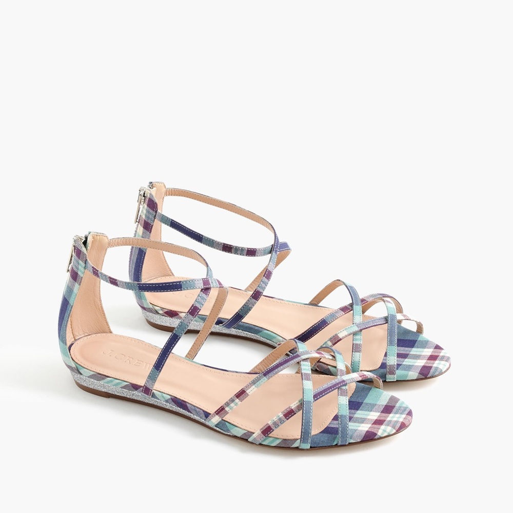 J. Crew Cary mini wedge sandal in plaid