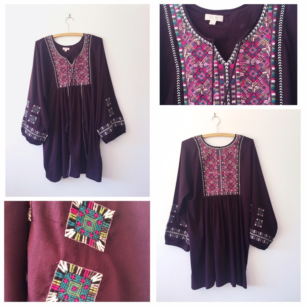 Embroidered Purple Bohemian Tunic