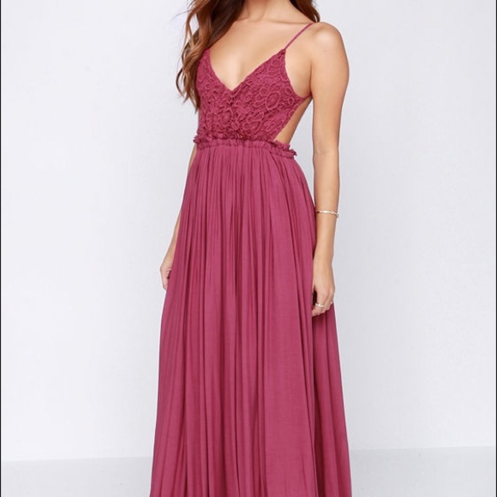 LuLus Pink Berry Crochet Maxi Dress