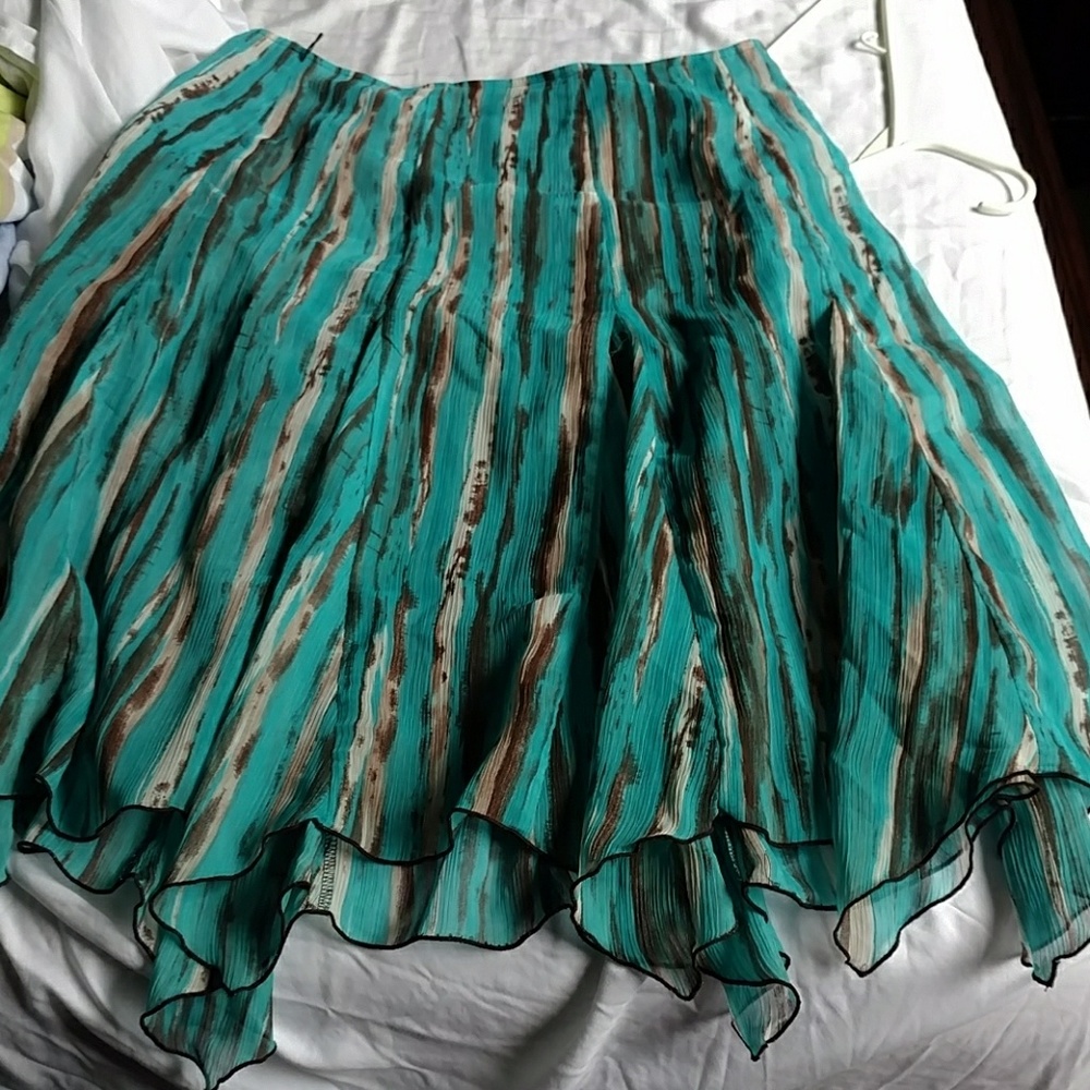 Turquoise, brown and cream midi skirt