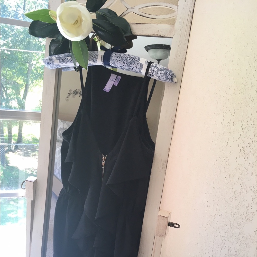 Black zip ruffle dress