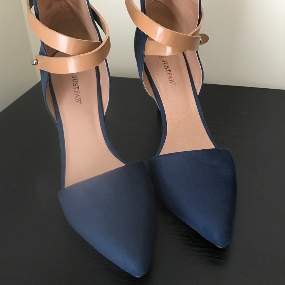 JustFab Ambrosia Heels in Navy + Tan