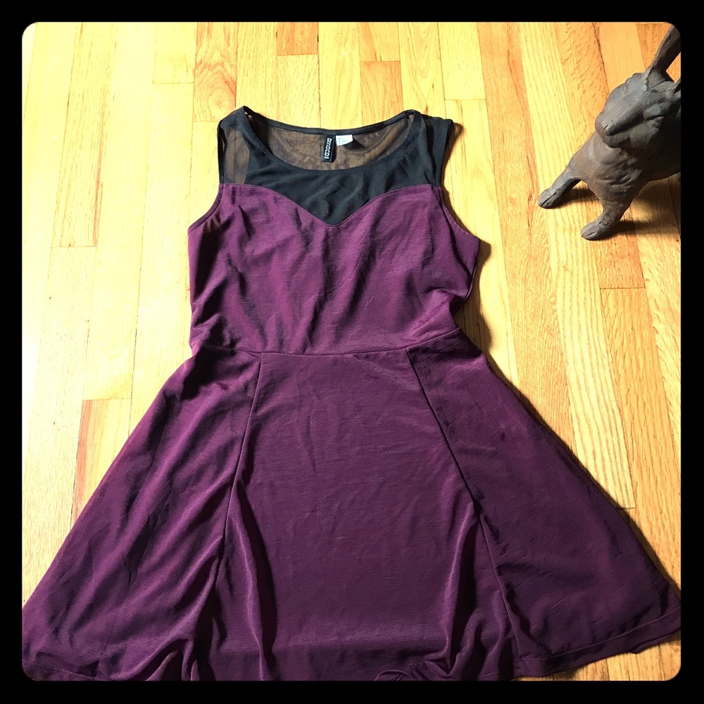 Purple black mesh skater dress