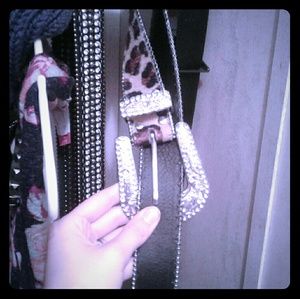 Diamond leopard studded belt