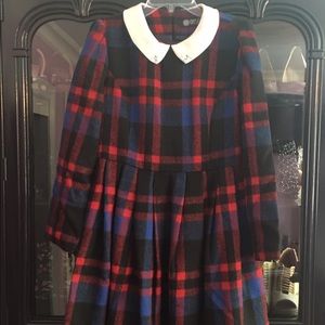 Red & Blue Plaid Dress w/ Stoned PeterPan collar