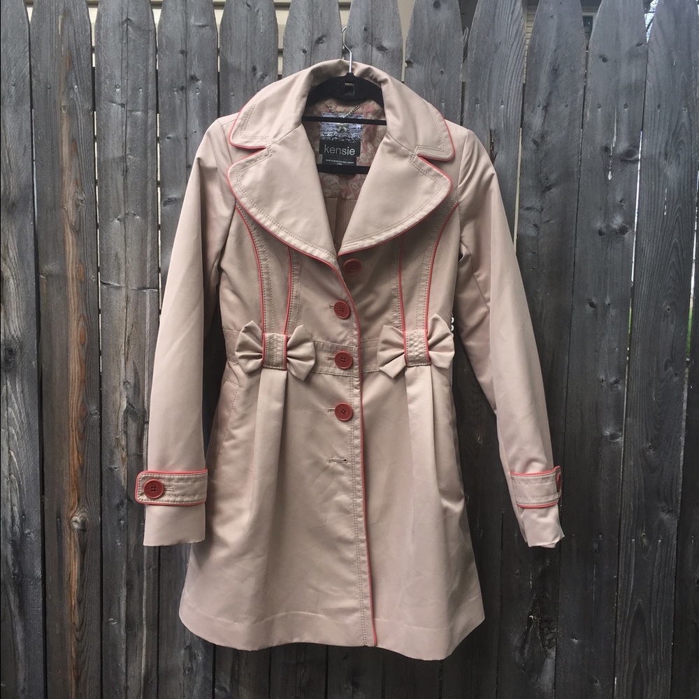 Kensie Mod Cloth Raincoat Size Small - Bows