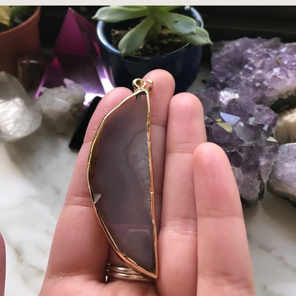 Spell Jewelry - Moon crescent agate slice pendant