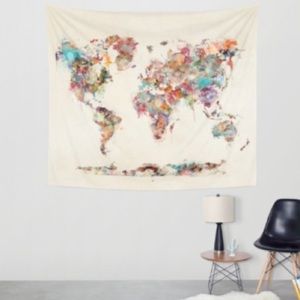 Watercolor World Map Tapestry