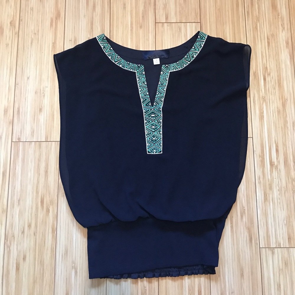 Blue Rain Navy Beaded Top