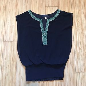 Blue Rain Navy Beaded Top